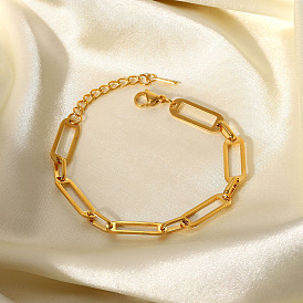 Exquis bracelet à chaîne rectangulaire en acier inoxydable pour femmes avec placage pvd en or k et maillons coupés à la main