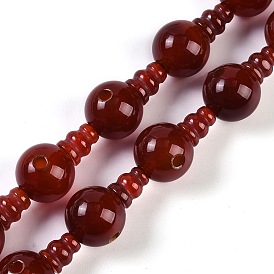 Natural Agate 3-Hole Guru Beads Strands, Dyed & Heated, for Buddhist Jewelry Making, T-Drilled Beads, Gourd