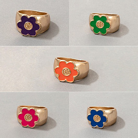 Candy-colored Flower Oil Drip Ring & Colorful Geometric Single Ring
