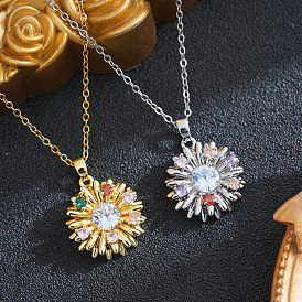 Colgante de girasol de latón con circonitas cúbicas de colores 201 Collares de cadena de acero inoxidable para mujer, revestimiento de iones (ip)