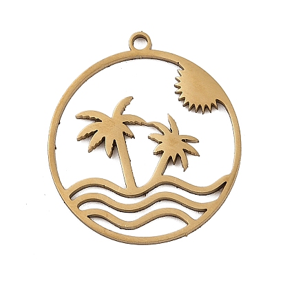 201 подвески из нержавеющей стали, плоский круглый с подвеской из кокосовой пальмы, лазерная резка