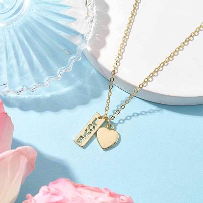 Valentine's Day Brass Heart and Rectangle with Word Love Pendants Necklace, Brass Cable Chains Necklaces