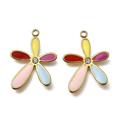 304 нержавеющей стальной эмали подвески, цветок, со стразами, ионное покрытие (ip)