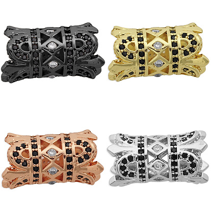 Brass Micro Pave Clear Cubic Zirconia European Beads, Column