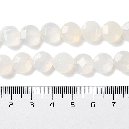 Natural White Agate Beads Strands, Faceted, Flat Round