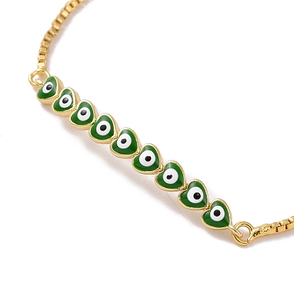 Enamel Heart with Evil Eye Link Slider Bracelet with Cubic Zirconia, Real 18K Gold Plated Brass Lucky Jewelry for Women