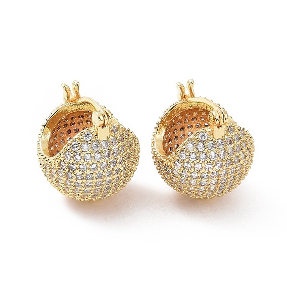 Clear Cubic Zirconia Round Ball Hoop Earrings, Brass Jewelry for Women