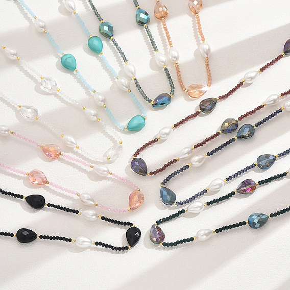 Модные винтажные каплевидные искусственные жемчужины и стеклянные бусины женские длинные ожерелья