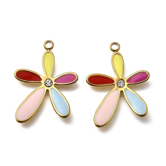 304 нержавеющей стальной эмали подвески, цветок, со стразами, ионное покрытие (ip)