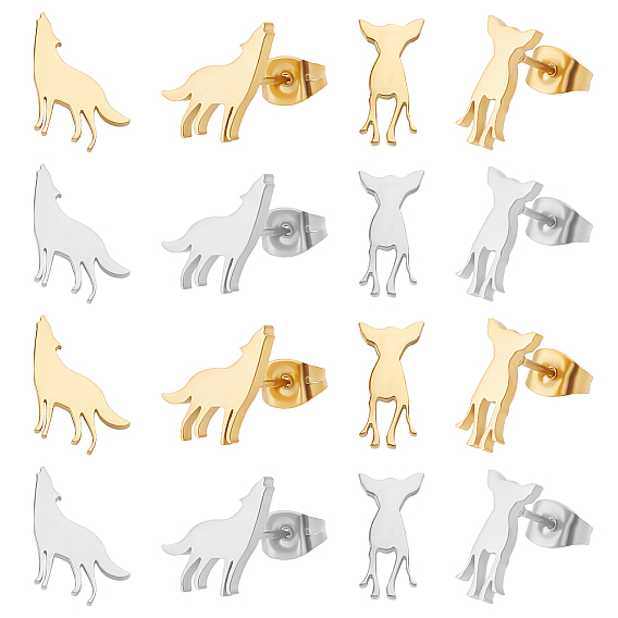 16 пары 4 стиль олень и волк 304 серьги-гвоздики из нержавеющей стали для женщин