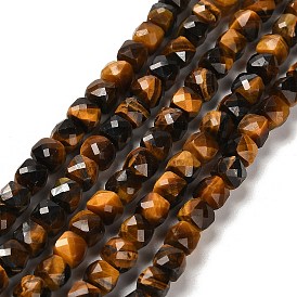 Natural Tiger Eye Beads Strands, Faceted, Cube