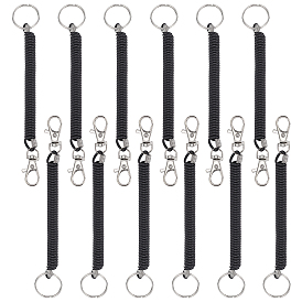 Porte-clés à ressort hélicoïdal rétractable en spirale, avec anneau de saut en fer platine et fermoir mousqueton