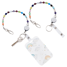 2 шт. подвесные украшения из бусин кошачий глаз, с железными поворотными застежками и разъемными кольцами для ключей, платина