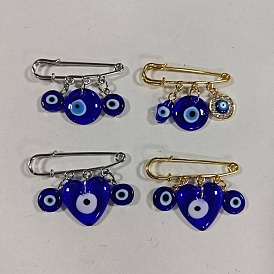 4pcs broches en acier, avec pendentifs au chalumeau faits à la main, mauvais œil