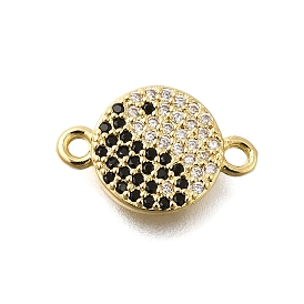 Rack Plating Brass Clear & Black Cubic Zirconia Yin-yang Connector Charms, Lead Free & Cadmium Free, Long-Lasting Plated