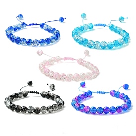 Glass Round Braided Bead Bracelets, Adjustable Bracelet