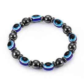 Magnetic Black Stone Magnet Stretch Bracelet Resin Blue Eyes Flat Bead Hand Jewelry