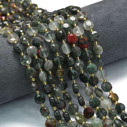 Природные африканские гелиотроп бисер пряди, граненый пятиугольный разрез, плоско-круглые, с бисером