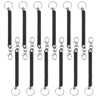 Porte-clés à ressort hélicoïdal rétractable en spirale, avec anneau de saut en fer platine et fermoir mousqueton