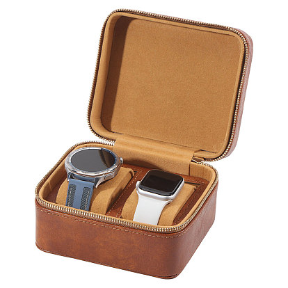 Двойные футляры для хранения часов из искусственной кожи с застежкой-молнией, корпуса часов из замшевой ткани, прямоугольные