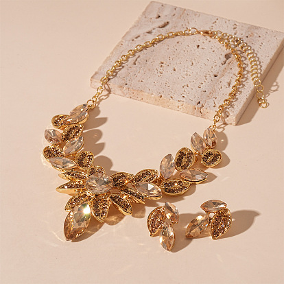 Модные серьги-гвоздики из сплава листьев со стразами и комплекты ожерелий для женщин