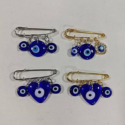 4pcs broches en acier, avec pendentifs au chalumeau faits à la main, mauvais œil