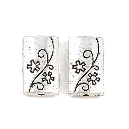 Сплавочные овальные бусины тибетского стиля , прямоугольник с цветочным узором