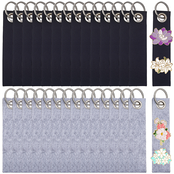 30Pcs 2 Colors Non-Woven Fabric Keychains, Rectangle, with Alloy Split Key Ring, Platinum