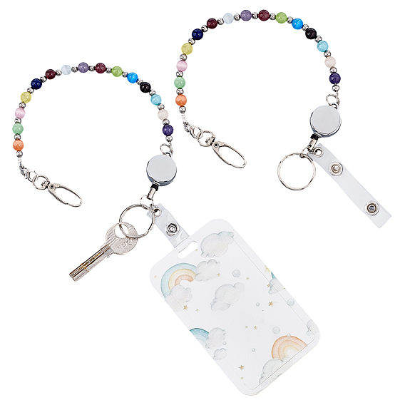 2 шт. подвесные украшения из бусин кошачий глаз, с железными поворотными застежками и разъемными кольцами для ключей, платина