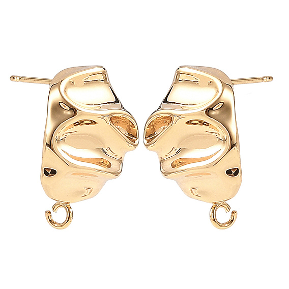 SHEGRACE Brass Stud Earring Findings, Nuggest, with Loop, Cadmium Free & Lead Free & Nickel Free, Long-Lasting Plated