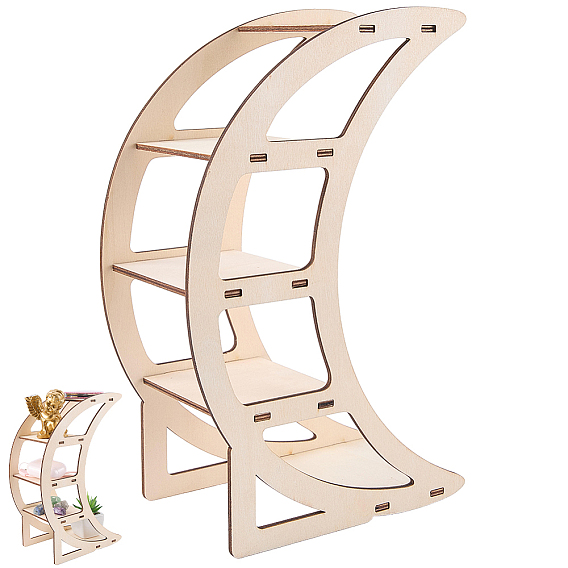 4 Soportes de exhibición de madera con forma de luna de {2} niveles para adornos de piedras preciosas, joyería cosmética