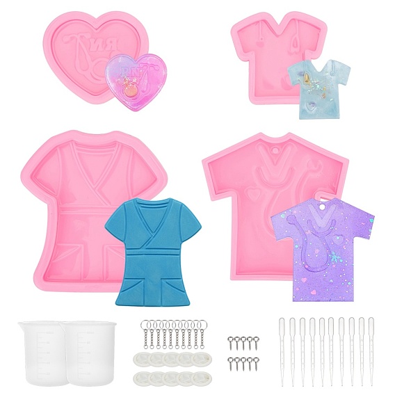 Наборы силиконовых форм для брелоков медицинских приборов, подвесные формы для литья из смолы, для уф-смолы, изготовление эпоксидной смолы, с железными разрезными брелоками, пластиковые пипетки, силиконовая мерная чашка