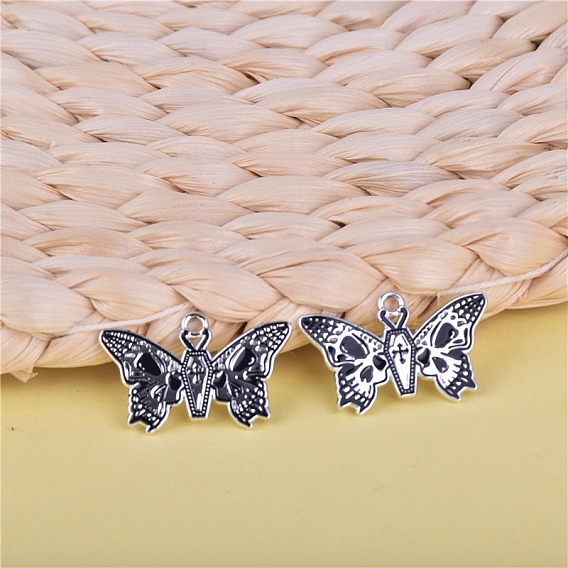 Halloween Theme Alloy Enamel Pendants, Butterfly with Skull Charms