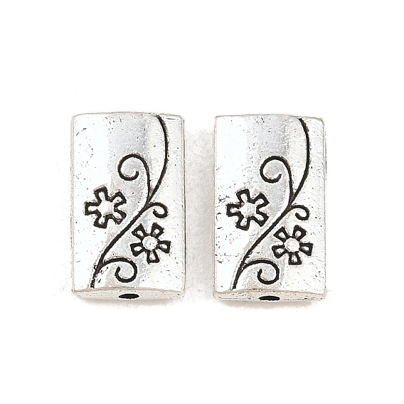 Сплавочные овальные бусины тибетского стиля , прямоугольник с цветочным узором