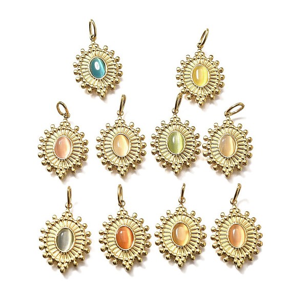 304 подвески из нержавеющей стали, глаз, с кошкой глаза, реальный 14 k позолоченный, и ионное покрытие (IP), с петлей