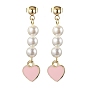 Shell Pearl Dangle Earrings, with Alloy Enamel Heart Pendants and 304 Stainless Steel Stud Earring Findings