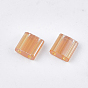 2-Hole Transparent Glass Seed Beads, Lustered, Rectangle