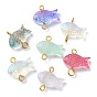 Spray Painted Transparent Glass Connector Charms, Fish Links with Golden Plated 304 Stainless Steel Double Loops