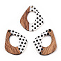 Printed Opaque Resin & Walnut Wood Pendants, Hollow Kite Charm with Polka Dot Pattern