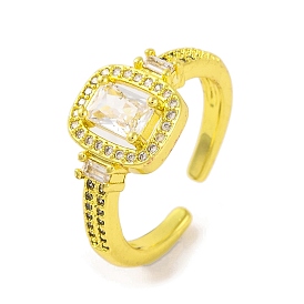 Прямоугольное латунное кольцо с микро-паве, прозрачное кольцо с кубическим цирконием, открытая манжета для женщин