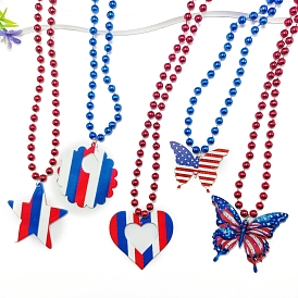 American Flag Style Red Blue White Acrylic Pendant Necklaces, for Independence Day