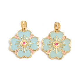 Colgantes de latón con esmalte, encantos de la flor, sin plomo y cadmio, larga duración plateado, chapado en rack, real 18 k chapado en oro