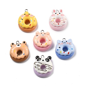 Милые подвески из непрозрачной смолы с изображением животных, пончик, с железной платиной петлей