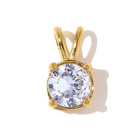 304 подвески из нержавеющей стали с кубическим цирконием, плоско-круглые, ионное покрытие (ip), прозрачные, реальный 18 k позолоченный