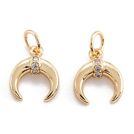 Brass Micro Pave Clear Cubic Zirconia Beads, Pendant  Long-Lasting Plated, Moon