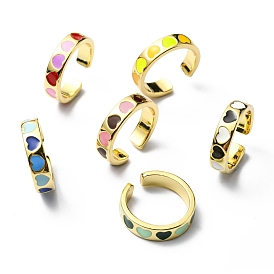 Enamel Heart Open Cuff Ring, Real 18K Gold Plated Brass Jewelry, Lead Free & Cadmium Free