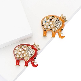 Elephant Alloy Enamel Pins, Crystal Rhinestone Animal Brooch with Imitation Pearls