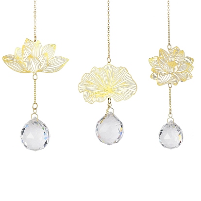 Латунные полые подвесные украшения в виде листьев лотоса/листа лотоса, Железная цепочка и стеклянная круглая кисточка для украшения дома и сада на открытом воздухе