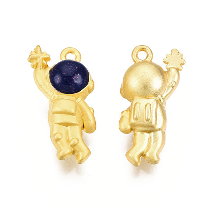 Crémaillère placage pendentifs en émail d'alliage, avec de la poudre de paillettes, couleur or mat, sans cadmium et sans nickel et sans plomb, astronaute