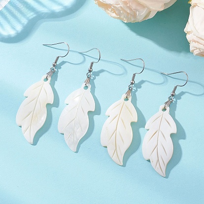 Болтаться серьги оболочки естественно, лист, с фурнитурой для сережек из нержавеющей стали, платина